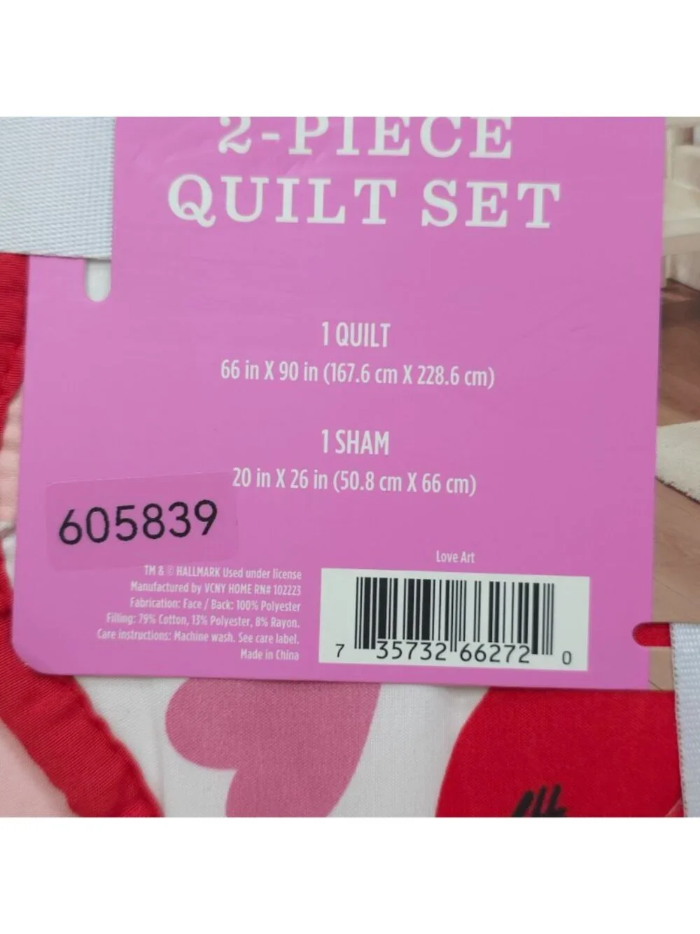 Hallmark Heart Strings Twin 2-Piece Quilt Set Valentines Day Love Heart